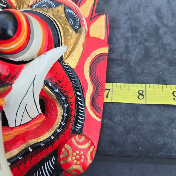 Vintage Indonesian Bali Rangda Hand Carved Wooden Mask Mythology Wall Art - Picture 13 of 16